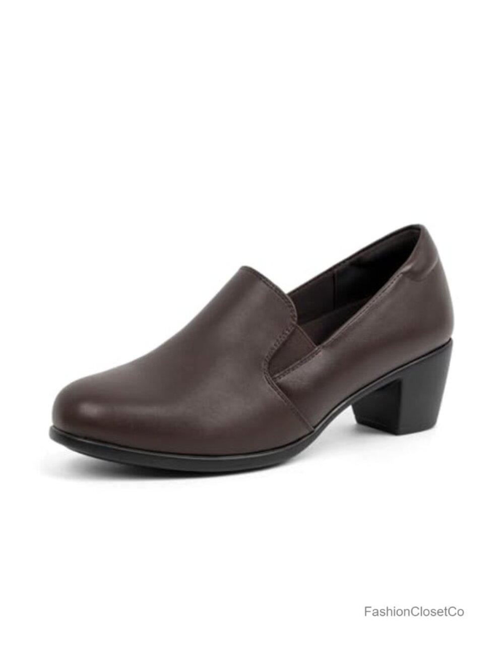 Women's Round Toe Block Heel Pumps Elastic Slip On Faux Leather Dress Shoes
